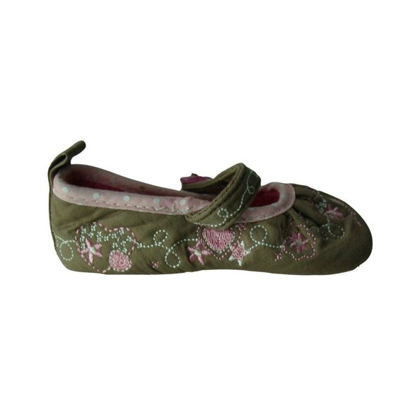 Infant Girls Mary Jane Shoes Size 1 Embroidered Pink & Green Floral Design With - Picture 2 of 9